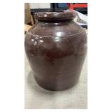 Unmarked Brown Stoneware Crock , Sone chipping,