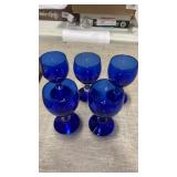 Cobalt blue set of 5 ball stem glasses 5 3/8 ï¿½