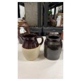 2 stoneware one pitcher and one jar with no lid