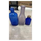 3 Vintage Blue & Lavender Apothecary Bottles ,