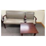 Cushioned Office Love Seat & Chair w/ Wood Table