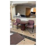 2 waiting room chairs and round table (table is