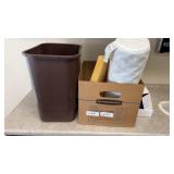 Group of  garbage can, neck pillow and more