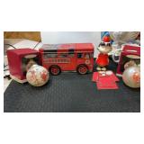 Miscellaneous Christmas items. Tin texaco horse