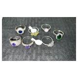 7 silver tone rings