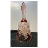 Fenton pink optic glass, bell hand painted,