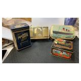 4 miscellaneous tins Whitmans, Maxwell, house,