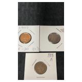 1907, 1905 and 1908 Indian head pennies