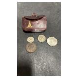 4 Vintage French Coins & Coin Purse