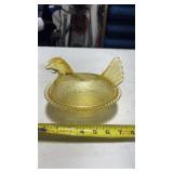 Vintage Nesting Hen Yellow Glass Hen on Nest