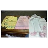 2 woman's embroidered half aprons with pocket and