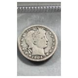 1904 United States, silver Barber Quarter