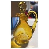 Golden Bohemian etched glass cruet and stopper