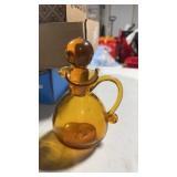 Vintage hand blown Amber  Art glass cruet w/ball