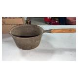 1 qt ? Sauce pan no lid cast iron with wood