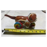 Vintage Tin Haji Dog Toy on Wheels Japan