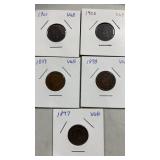 (5)  Indian head cents 19 oh,1, 1900, 1899, 1898