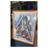 Framed lineman, print approximately 19 1/2 x 25