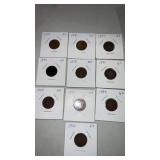 (10) Indian head  cents  mixed dates