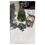 Christmas tree trinket dish, fake village trees