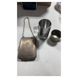 Art deco silver plated party purse , compact and
