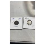 1957  D silver dime and 1898 BGH Indian head