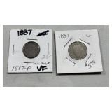 1887  P seated liberty silver dime and 1891