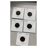 (5). Indian head sent coins, 1879, 1893, 1898,