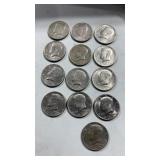 (13). $$6.50 value Kennedy half dollars mixed