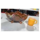 Pedestal Fruit Bowl & Yellow Fire King Cup