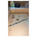 Miscellaneous silver tone, rings, pendant, and