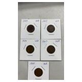 (5) Indian head cent 1904, 1905, 1906, 1907, and