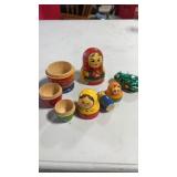 Vintage Russian Nesting Set & Windup Frog Toy-