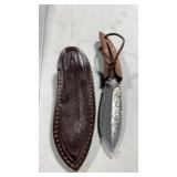 Damascus  knife feather pattern with sheath