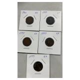 (5) Indian had  cent. 1879, 1893, 1898, 1899 and