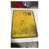 Vintage Metal Slow School Crossing Sign, Approx