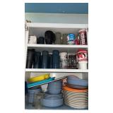Cupboard of miscellaneous dishes, cups and more