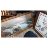 Wood frame. Ocean picture signed by artist