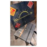 Wooden plaque with Cub Scout stickers and table,