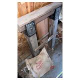 Cyclone  seed sower planter  and wooden saw horse