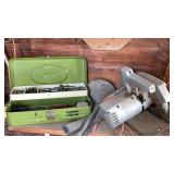 Shelf with tacklebox, metal toolbox with