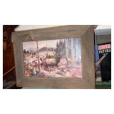 Rustic framed print featuring an elk scene