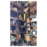 Shelf with car, parts, hardware, and more