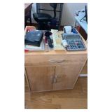 Blonde and table on wheels with one drawer and