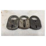 3 Vintage Railroad Padlocks. No markings, No keys
