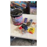 Popcorn tin full of miscellaneous opened &