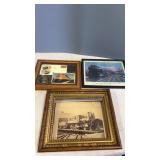3 Railroad Prints, 1 Loose frame
