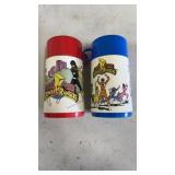 2 Aladdin Power Rangers Thermos.  Blue 1994 & Red