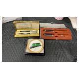 Group of railroad pen/pencil set and 2 coasters