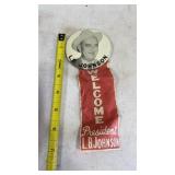 Vintage LBJ Political Pinback Pin w/ Ribbon